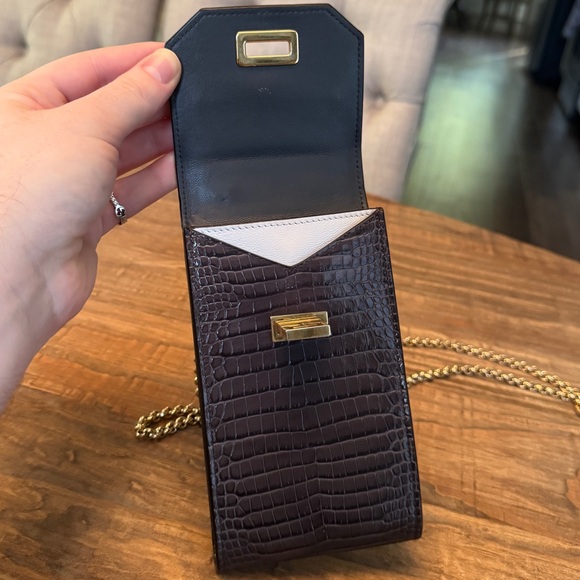 Givenchy Mini Phone Crossbody Bag Gray Croc Embossed Calfskin Gold Chain / Charm - Picture 11 of 15